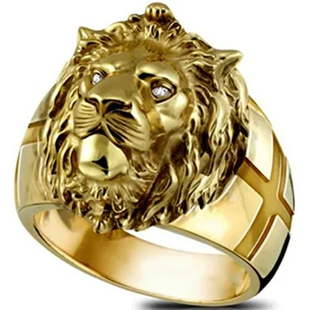 Новое Золотое кольцо с головой Льва из нержавеющей стали Cool Boy Band Party Lion Властный Мужской Золотой Головной Унисекс Ювелирные изделия Оптом