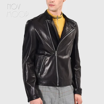 Корейский стиль мужчины черный винно-красный натуральная кожа натуральная кожа ягненка тонкий мотоцикл байкерское пальто куртки jaqueta de couro LT2557