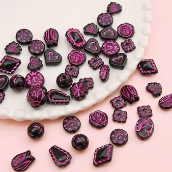 Винтажные бусины с розовой росписью, Свободная Распорка, Черная Акриловая Бусина в стиле барокко Для изготовления ювелирных изделий, Ожерелье, браслет, аксессуары