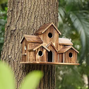 Подвесные домики на дереве ручной работы, Птичье гнездо из дерева с 6 отверстиями, Деревянный Птичник, Натуральные Клетки для птиц На заднем дворе