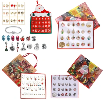 1 комплект модных украшений, Рождественский Адвент-календарь для детей, Адвент-календари, Очаровательные серьги, ожерелье, Рождественская детская подарочная коробка 