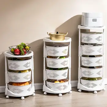 Многослойные вращающиеся корзины, Кухонная стойка для овощей и фруктов, тележка для хранения на колесиках