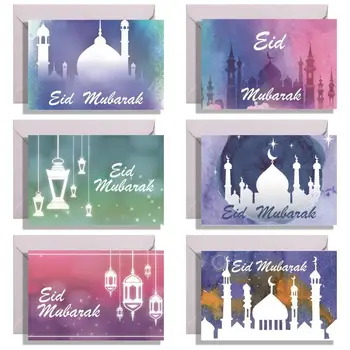 6ШТ Набор Складных Поздравительных открыток Eid Mubarak В арабском стиле Мусульманский праздник Rouzi Фестивальная Открытка Свадебное Поздравление ко Дню Матери