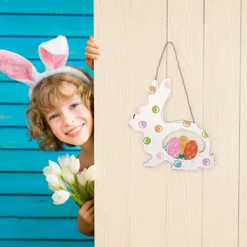 Пасхальное украшение, красочная Пасхальная деревянная дверная табличка с цветочным принтом в виде кролика для фестиваля в помещении на открытом воздухе, подвешивание на стену входной двери