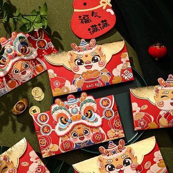 4шт Весенний фестиваль 2024 года, Красные конверты, Год Дракона, Китайский Новый Год, Счастливый денежный мешок, красные пакеты, декор для вечеринки в Лунный год