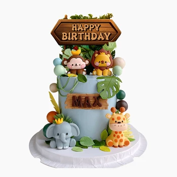 Новый топпер для торта с лесными животными, сафари в тропических джунглях, Лев, слон, Жираф, Обезьяна, украшение для торта на Первый день рождения, Милый подарок