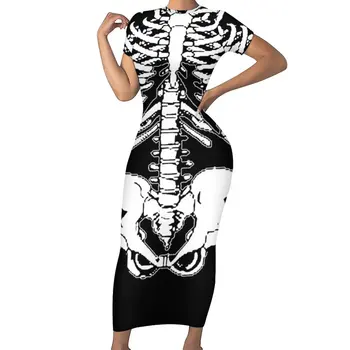 Платье-скелет на Хэллоуин, Женское Эстетичное облегающее платье с принтом таза, Летние макси-платья Kawaii с коротким рукавом, платья оверсайз, Vestidos