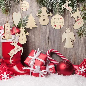 10 шт./лот, Сапоги Санта-Клауса со снежинками, колокольчики, Подвесные деревянные украшения на Рождественскую елку, вечерние рождественские украшения для дома