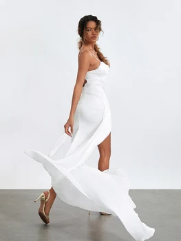 Женское платье-комбинация на бретельках, макси Drerss с открытой спиной, плиссированное платье с разрезом, облегающее длинное платье для коктейльной вечеринки, свадьбы