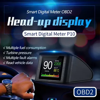 Универсальный головной дисплей P10 HUD Спидометр OBD Интеллектуальная Цифровая сигнализация превышения скорости Код неисправности двигателя Автомобильный навигатор Автомобиль Безопасно