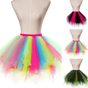 Женские мини-юбки, праздничный костюм, Бальное платье, юбка, Летняя юбка из тюля в стиле пэчворк, Короткая Праздничная балетная юбка-пачка, юбка для танцев с пузырями, плиссированная
