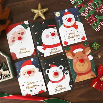 Милая мультяшная трехмерная Рождественская открытка с красным носом с конвертом, Рождественская открытка с благословением, Подарочная открытка, украшение подарка