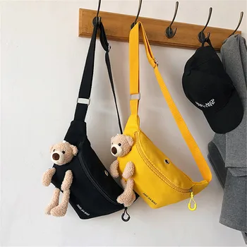 Женская поясная сумка с милым медведем, высококачественные холщовые сумки на ремне, дизайнерская нагрудная сумка через плечо, женская однотонная поясная сумка-банан, набедренный кошелек