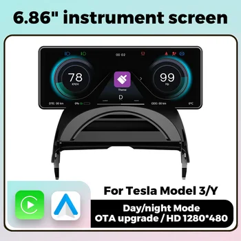 Для Tesla Model 3 Y HUD 6,86-Дюймовый Цифровой Приборный Щиток С Кластерным Приборным Дисплеем Спидометр Дополнительно Carplay Android Auto