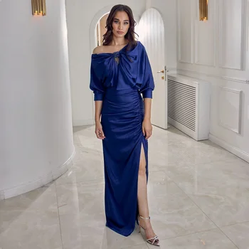 Официальное вечернее платье Темно-королевского синего цвета из атласа 